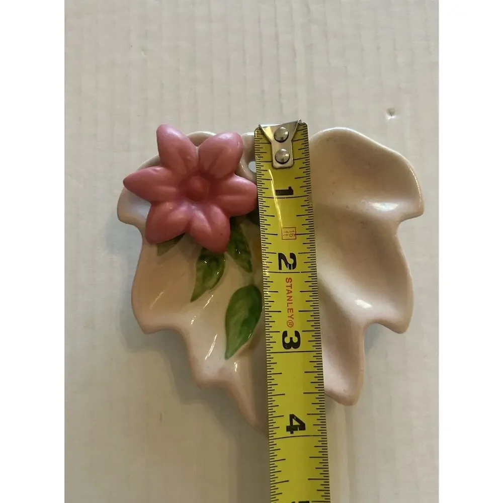 Vtg 1940s Zanesville Glazed Earthenware Pottery Pink trinket dish Teabag‎ Holder